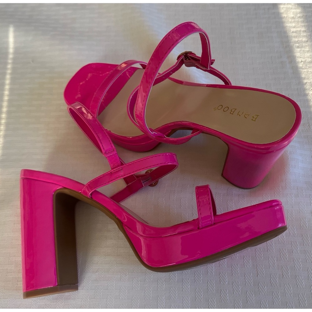 Bamboo Patent Pink High Heel Platform Sandals - Picture 6 of 9